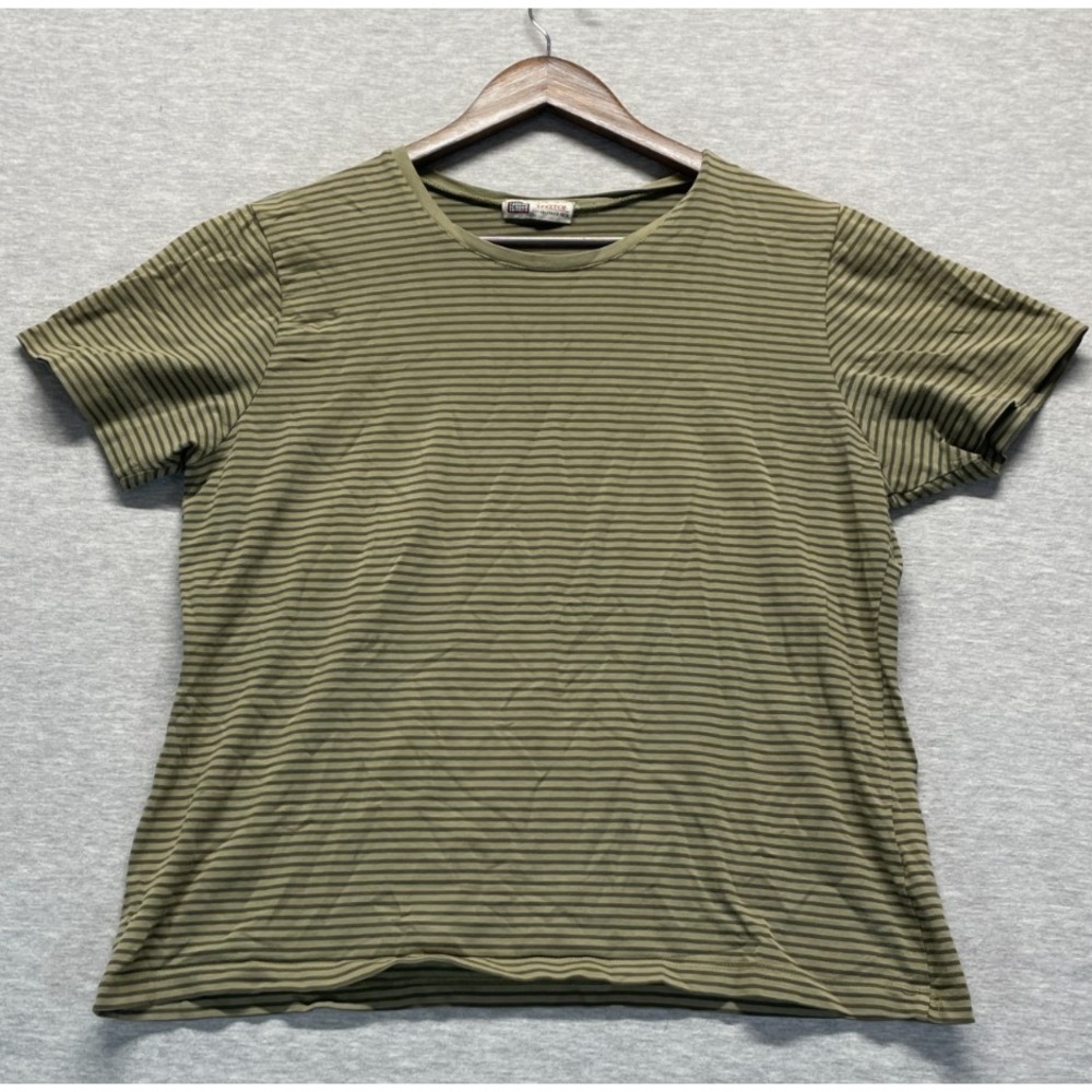 Faded Glory T-Shirt Womens Small Olive Green Striped Stretch Crew Neck Casual